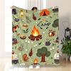 Camping-Themen Flanell-Kuscheldecke, Zelte Lagerfeuer Wohnmobile Eulen, Alle Jahreszeiten, Innen Außen, Geschenk für Outdoor-Liebhaber, Zuhause Camping Reisen