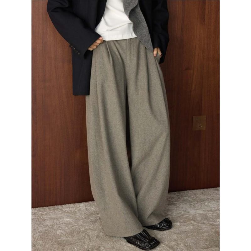 Johnature French-style Chic Casual Loose High-waist Pants For Women Winter Versatile Simple Wide-leg Trousers