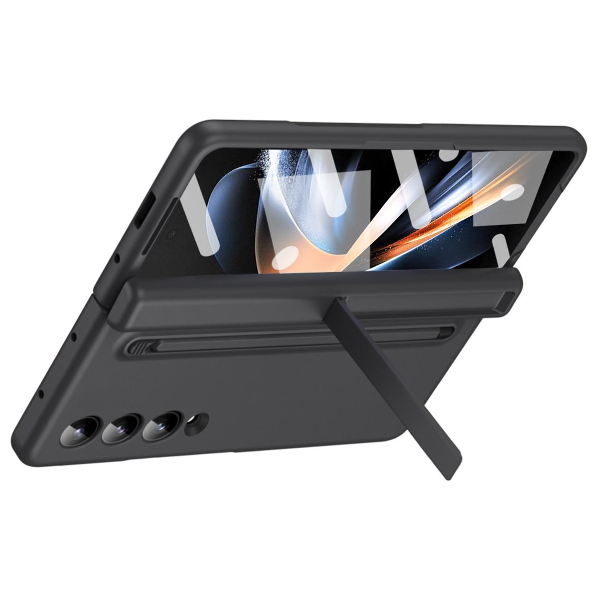 

For Samsung Galaxy Z Fold3 5G Case Hard PC+Glass Film Kickstand Phone Cover with Stylus Black