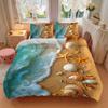 3pcs Beach Themed Seashell Starfish Shellfish Ocean Wave Coastal Decorative Bedding Set, Bedroom or Guest Room, Festive Gift, Anime Cartoon Design