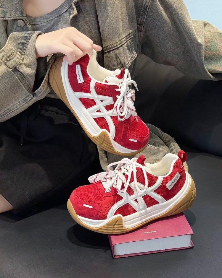 Leather platform German training shoes women's 2025 autumn new flat-soled heightening shoes retro running casual sports Forrest Gump shoes