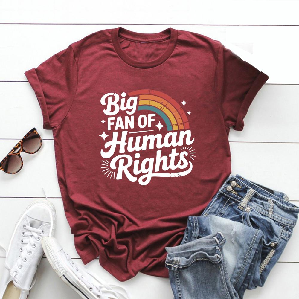 Big Fan of Human Rights T-Shirts Retro Rainbow Tshirt Radicalized By Basic Decency Tee Unisex Short Sleeve Tshirt Streetwear Tops