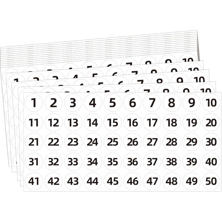 STARLIBOO Number Stickers 1-50, 20 Sheets White Consecutive Number Stickers, 1000 Labels-1 inch Vinyl Self Adhesive Removable Numbered Label Ideal
