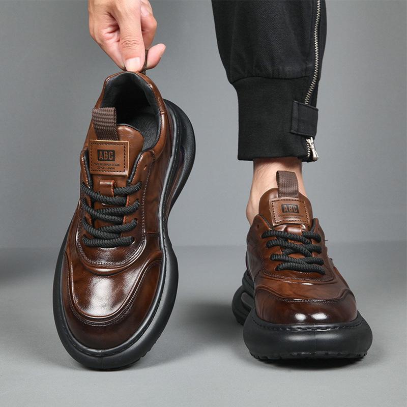 Men's Trendy Leather Mid-Top Height-Boost Sneakers for Autumn/Winter