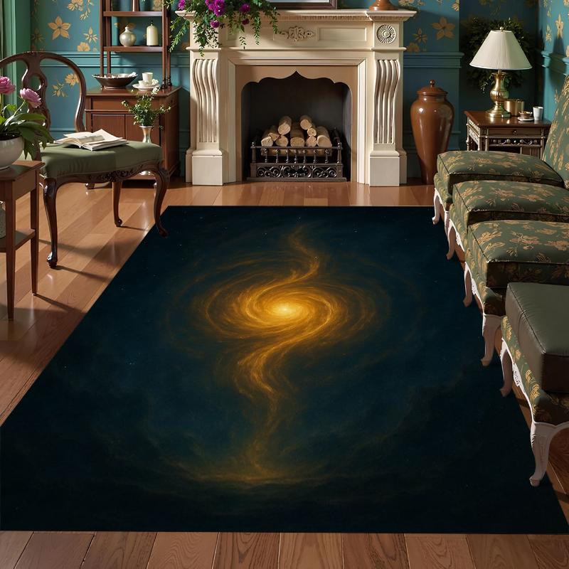 Golden Galaxy Spiral Area Rug Collection Non Slip Wear Resistant Soft Washable Entryway Floor Mat for Living Room Bedroom Decor