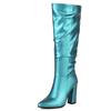 Pleated Women's Knee High Boots Block Heel Party Winter Shoes Lady Footwear Big Size Luxury Blue Yellow Green Western Long Boot