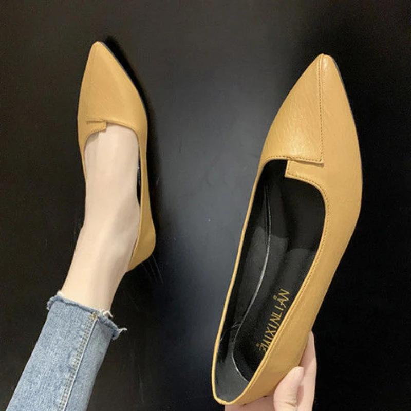 Fashion Office Pointed Toe Women's Flat Shoes Black Yellow Ladies Footwear Elegant and Fashionable on Offer 2025 Summer Non Slip Popular