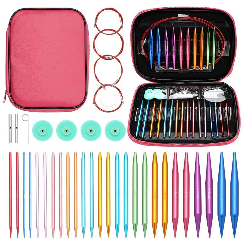 26 Pieces Knitting Needles Set Detachable Circular Interchangeable Knitting Needles Crochet Kit Multiple sizes Handmade Crafts