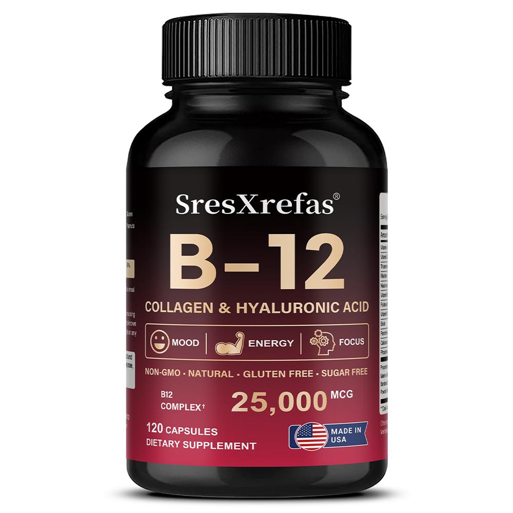 Vitamin B12 Collagen And Hyaluronic Acid Supplement, With Vitamins, Calcium, 120 Capsules 120 Capsules