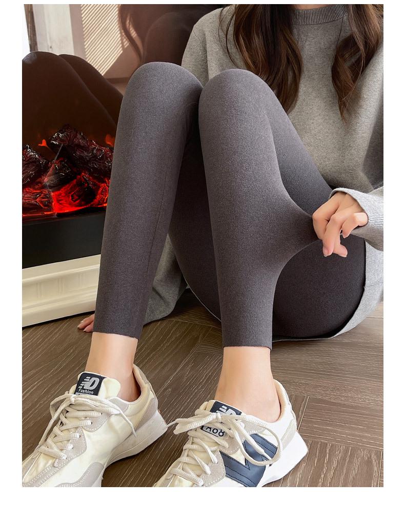 Women's High Waist Velvet Fleece-Lined Heat-Generating Plus Size Pants - Warm, Elastic, and Abdomen Shaping for Autumn and Winter