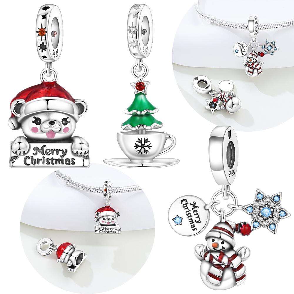 Authentic Copper Red Hat Snowman Green Christmas Tree Cup Snowflake Pendant Bead Compatible With Bracelets Anniversary Jewellery Fine Gift