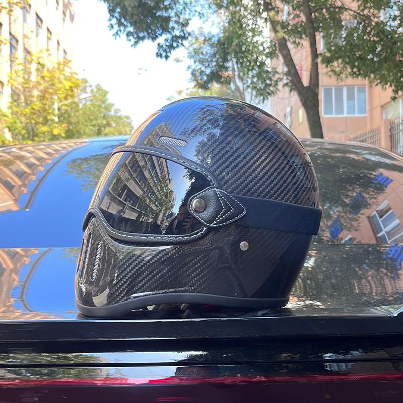 Carbon Fiber Full Face Motorcycle Helmet Men Women Retro Cruiser Off-Road DOT ECE Certified All Season