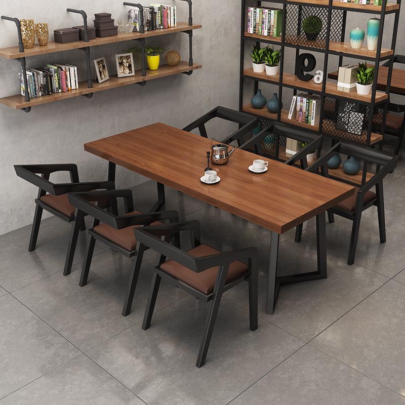 Retro Bistro Industrial Solid Wood Dining Table and Chair Set for Western Restaurants
