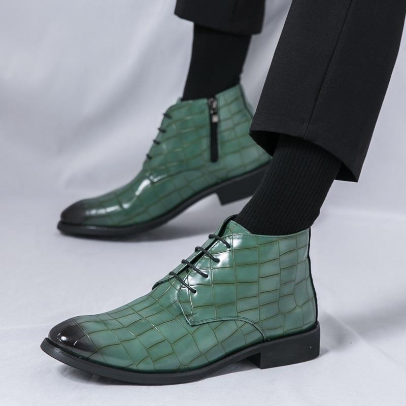 New Brand Designer Winter Pointed Alligator Pattern Leather Chelsea Ankle Boots For Men's Trend High Tops Shoes Zapatos Hombre