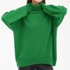 Womens High Neck Knit Sweater Solid Color Loose Fit Fall Winter Casual Versatile Pullover