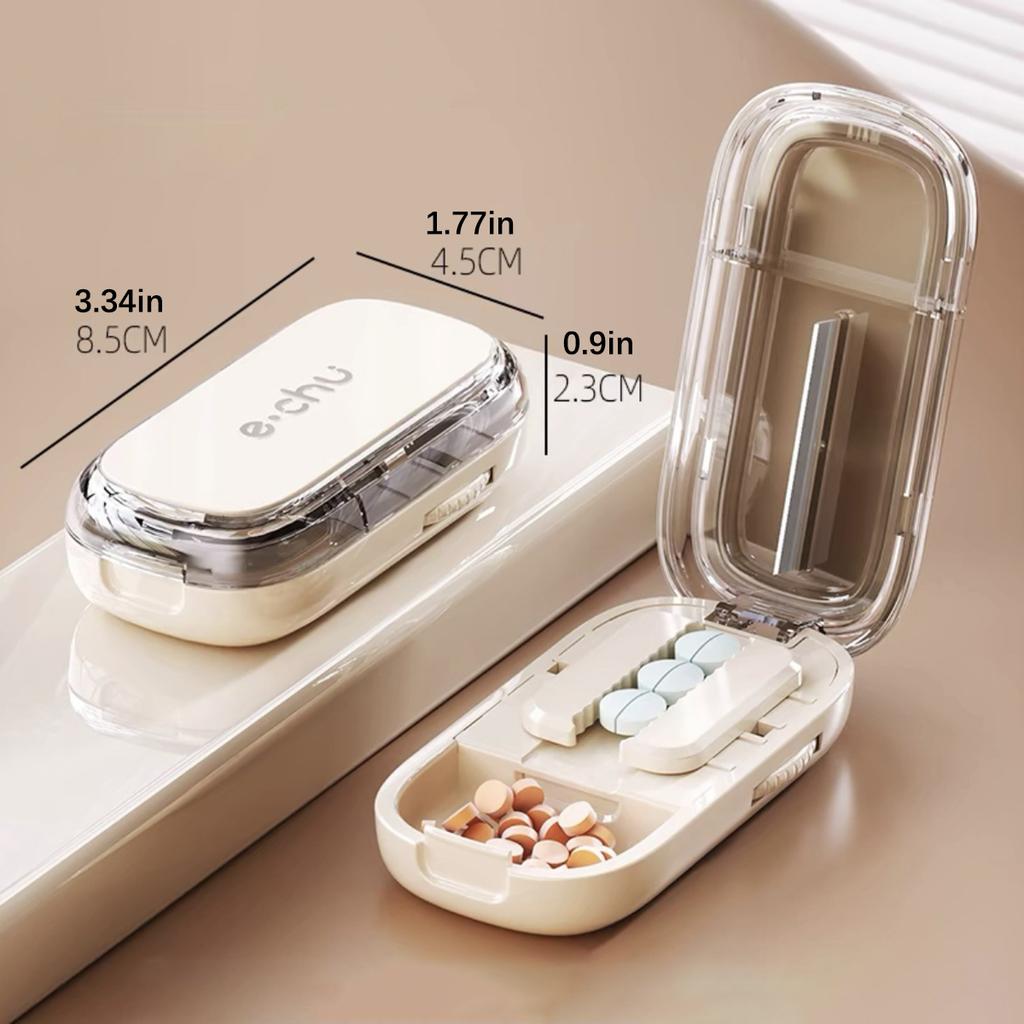 1 in 2 Tablettenschneider mit Aufbewahrungsfach zur Trennung großer und kleiner Tabletten Tragbarer Tablettenschneider für Reisen und den täglichen Gebrauch