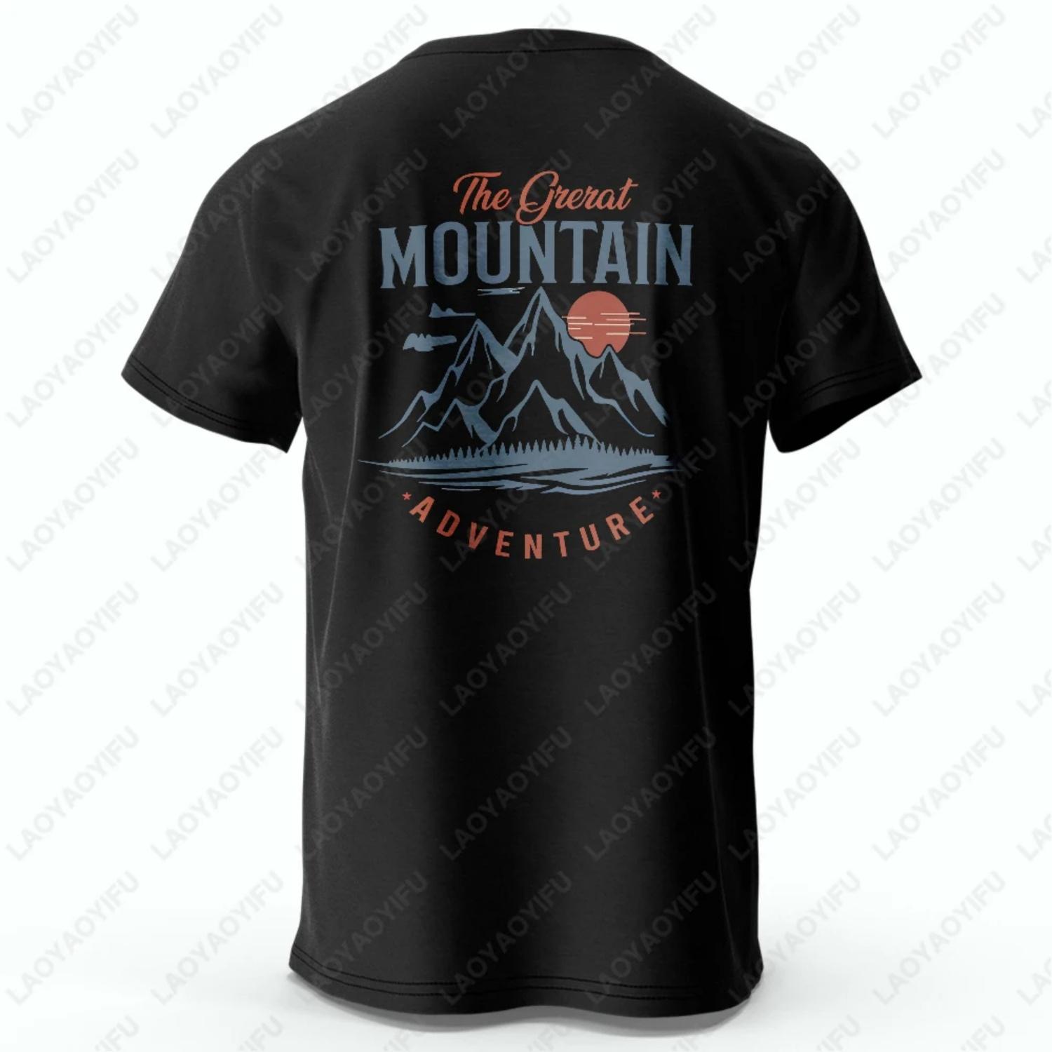 Men s Hiking Outdoor T-Shirt with Double Printed Design Cotton Tees for Men Women Unisex Adult Sportwear Printed T-shirt Tops S чёрный