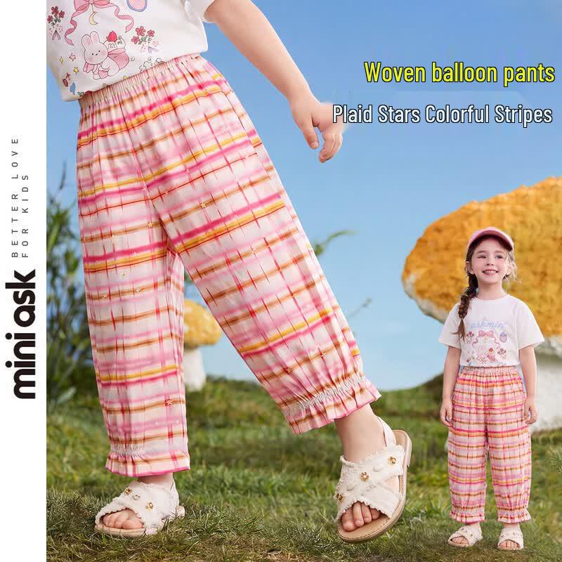 ASK JUNIOR Girls  Plaid Ruffle Hem Casual Long Pants 100