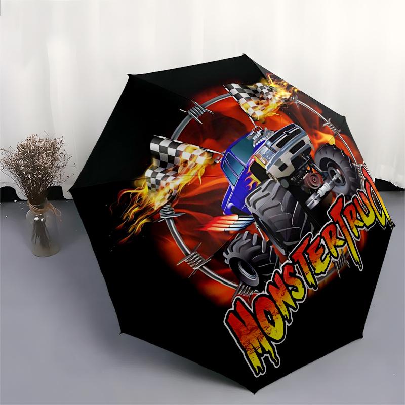 Reiseregenschirm im Monster-Truck-Design, 8 Rippen, Automatisches Öffnen und Schließen, Tragbares faltbares Design, Kompakter und stilvoller Schirm geeignet für