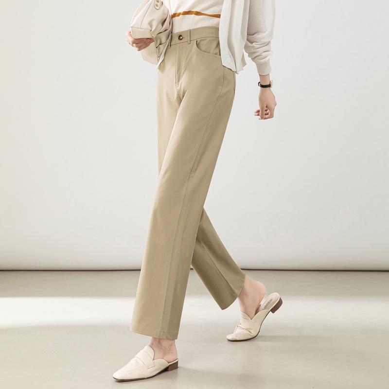 Autumn 2025 Women's High-Waisted Cotton Slimming Straight-Leg Trousers - Chic and Casual Style.
