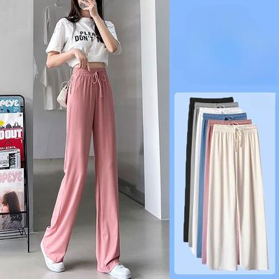 Breathable Ice Silk Wide Leg Thin Pants Plus Size Slim Drape Casual Long Pants for Women Summer