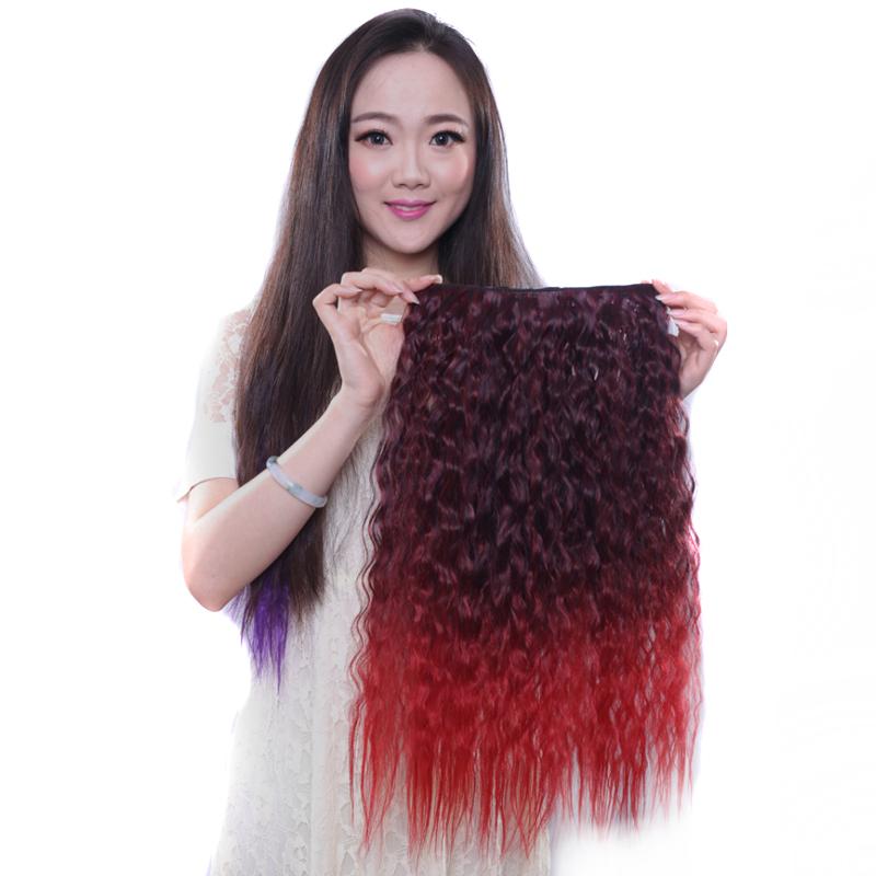 Kinky Curly Hair Clip In Hair Extension One Piece With 5Clips Colorful Ombre Color Cosplay Hairpieces