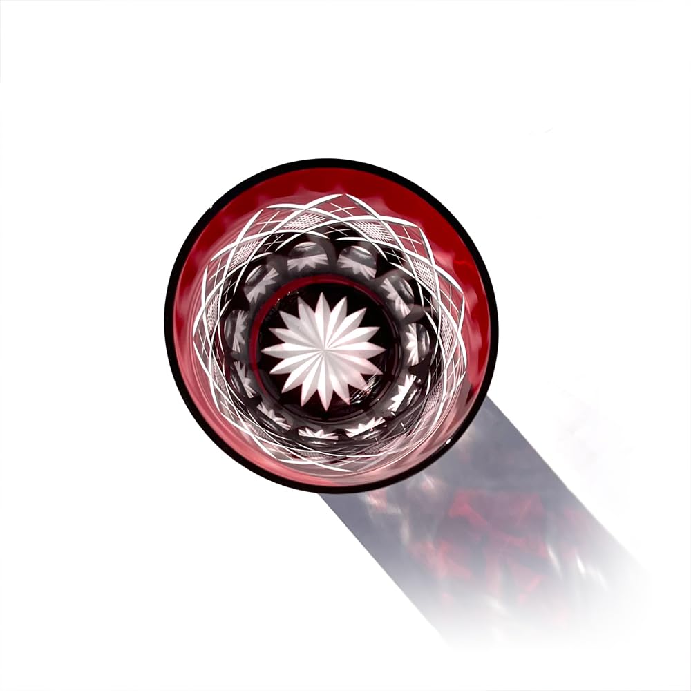 [Official Taiburo Workshop] Edo Kiriko Yarai Nanoko Crest Tumbler (Red) TB90419R, Wooden Box, Made In Japan