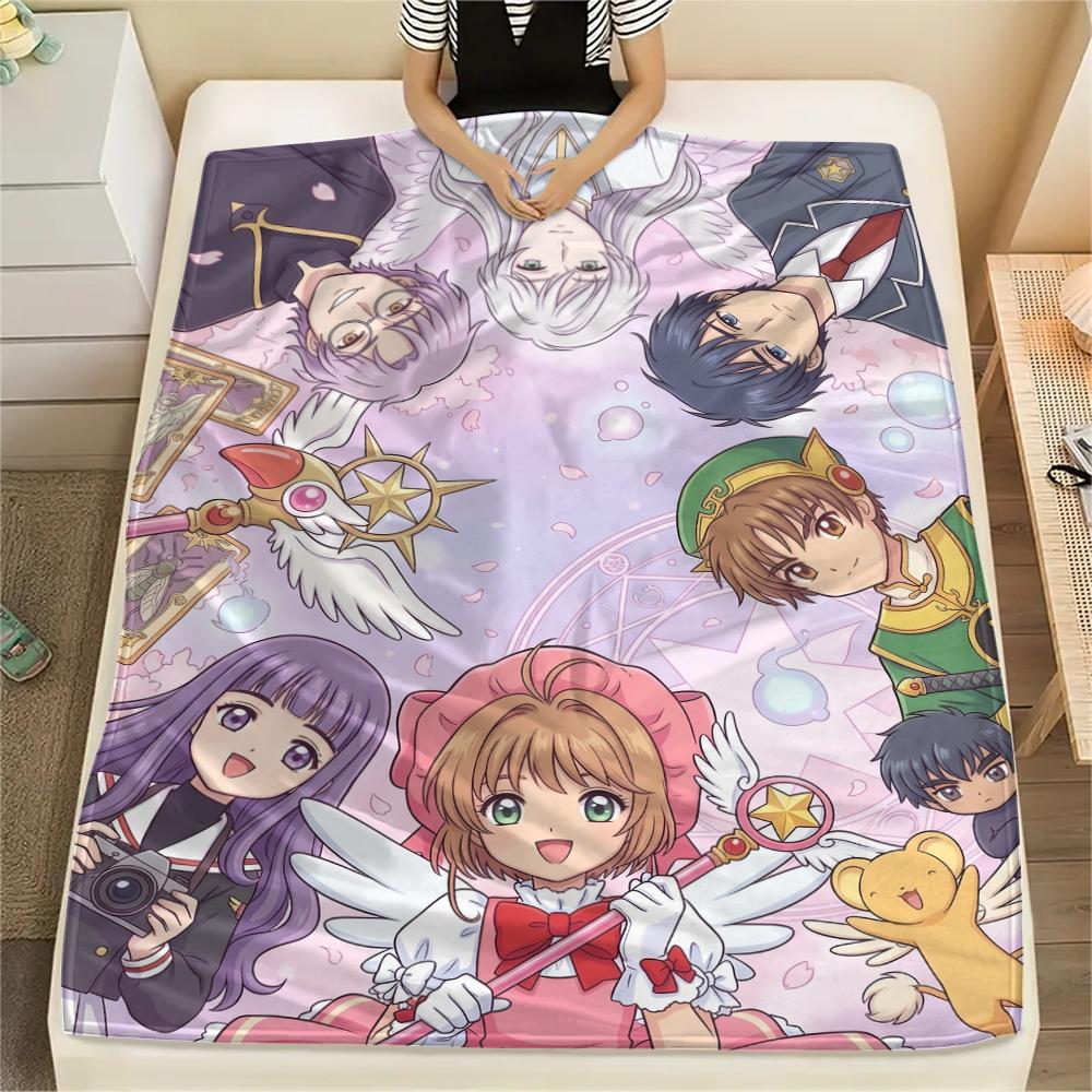 Cardcaptor Sakura Group & Magical Pattern Flannel Blanket, Comfortable for All Seasons, Home Decor, Warmth and Comfort, Perfect for Gifts.
