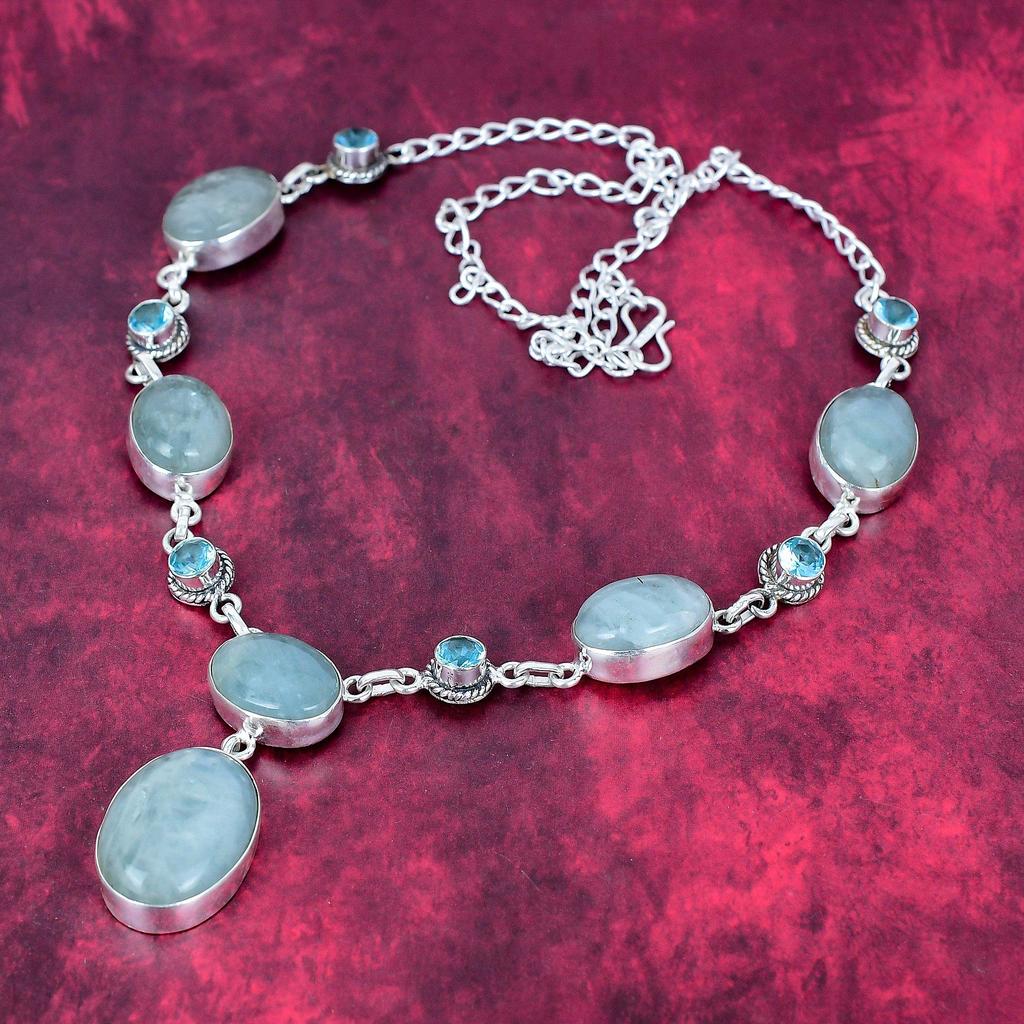 Aquamarine & Blue Topaz Handmade Latest Design Jewelry Necklace, 925 Solid Sterling Silver Gemstone Necklace, Gift For Mother
