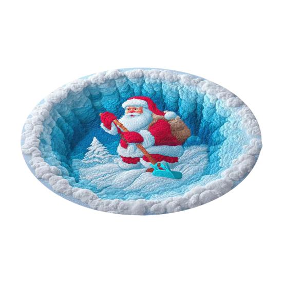 Christmas Santa Gnome Quilted Round Mat Festive Area Rug Non-Slip Backing Door Mat Living Room Bathroom Kitchen Absorbent Mat