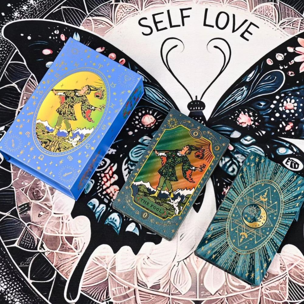 Blue Moon Smith Waterproof Gold-Foil Tarot Cards 12*7cm - Divination Deck with Metallic Finish, Mystic Design 78 Pcs Cards