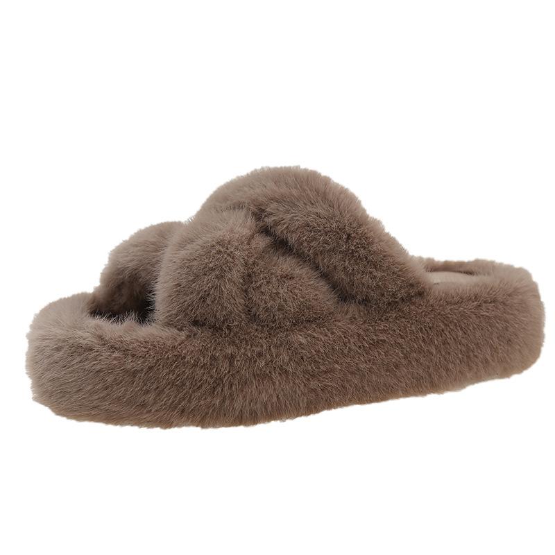 

Модная верхняя одежда пушистые тапочки женские новые крест-флис однословные швабры осень и зима маффин толстая подошва увеличивающие рост хлопковые швабры 40