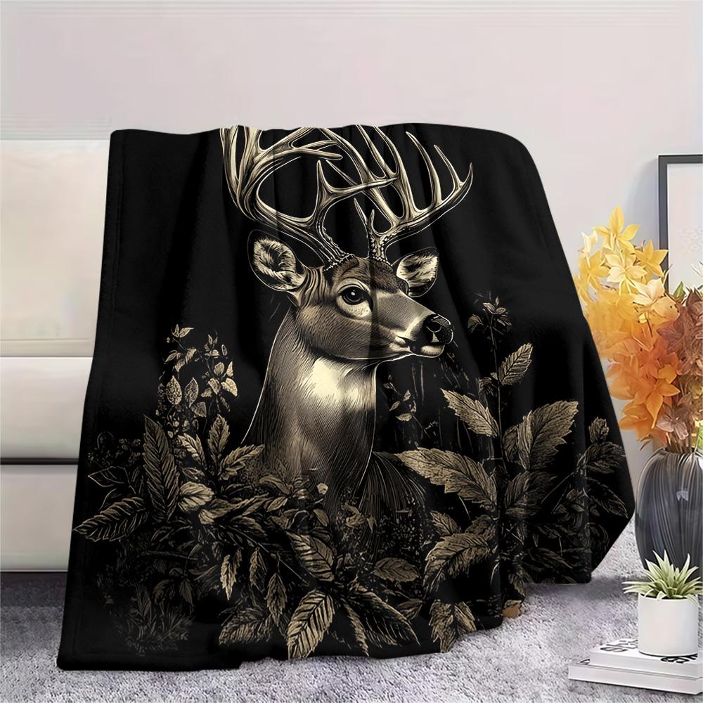 Deer Print Flannel Blanket, High Quality Comfortable for All Seasons, Home Decor, Warmth and Comfort, Perfect for Christmas Gifts