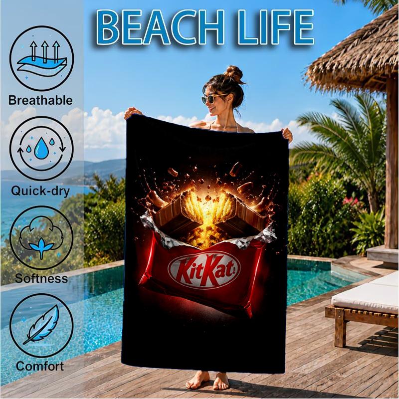 1PC Kit-kat Beach Towel for Adults/Family ,Beach Towel, Ultra Absorbent Quick-Drying Pool Towels for Travel, Swimming, Camping Gift