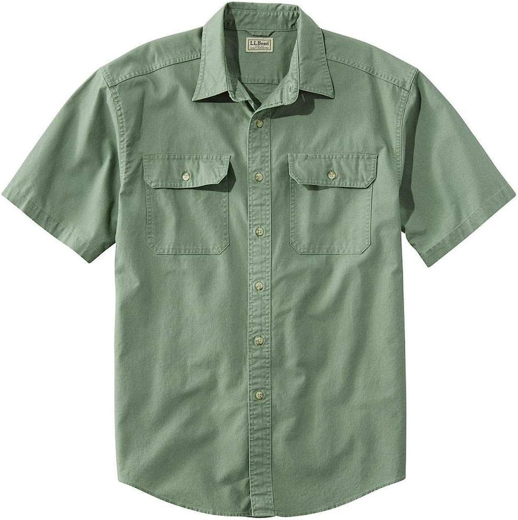 LL Bean Men's Sunwash Canvas Shirt, Short Sleeve, Japan Fit, Size L, Juniper Green, 1000031937