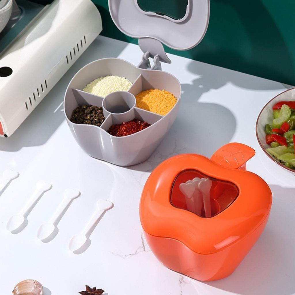 Creative Apple Shaped Multi Grid Design Seasoning Box Comes With 4 Spoons Perfect For Salt Sugar And Various Seasoning