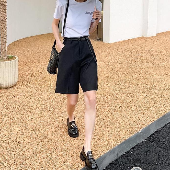 

Women s High Waist Gray Suit Shorts - Slimming, Casual Mid-Length Summer Pants M чорний