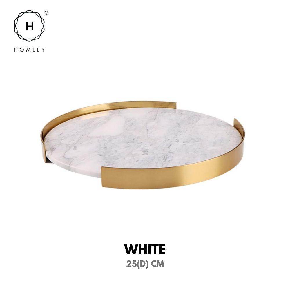 Homlly Round Rectangular Marble tray with Gold Brass Edge