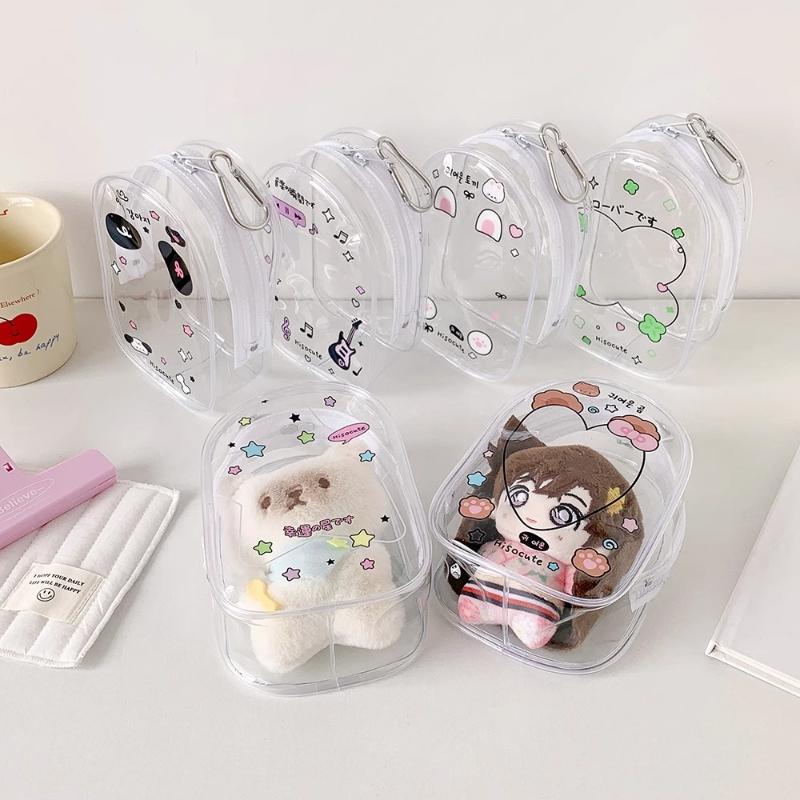 Transparente PVC-Puppen-Aufbewahrungstaschen für 13cm Spielzeug-Display INS-Stil Cartoon-Aufbewahrungstasche mit Kette Niedlicher Mädchen-Taschenanhänger 2025 Neu