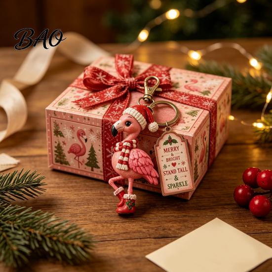Holiday Keychain for Christmas with Gift Box, Cute Santa Claus Snowman Highland Cow Festive Accessories DIY Reindeer Bag Charm, Keyring Pendant, Gifts