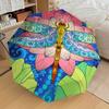 Colorful Lotus Dragonfly Mandala Automatic Opening Folding Umbrella with 8-Bone Iron Frame, Suitable for Fans, Travel, Daily Use, Festive Gi
