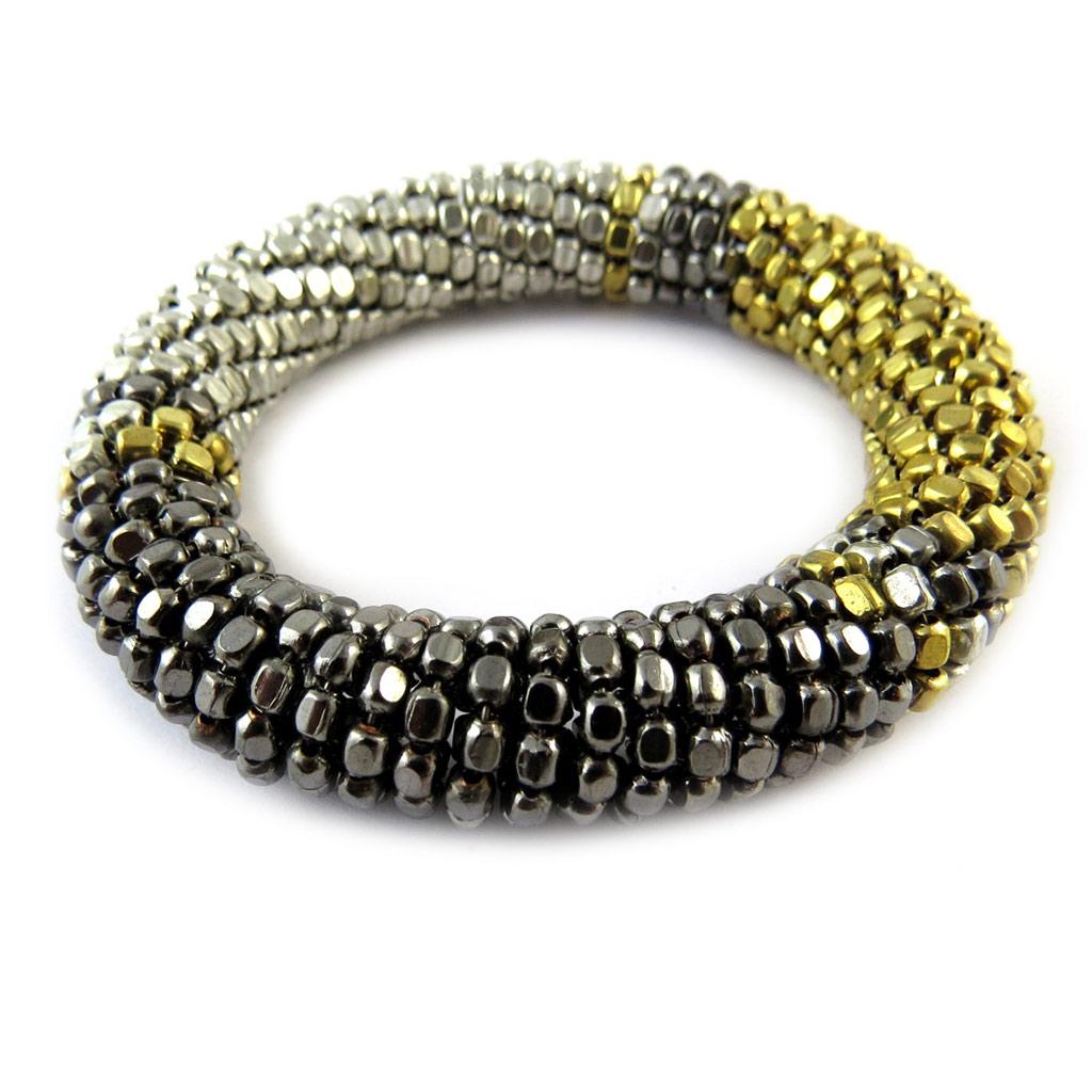 Les Trésors De Lily [N8088] - Fancy Tricolor 'Kilimanjaro' Bracelet (grey - Silver - Gold)