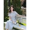 Women's Faux Two-Piece Belted Short Sleeve Long Dress