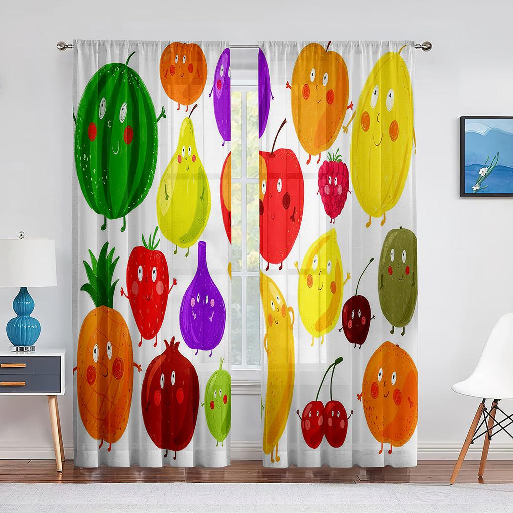 Cartoon Früchte Fenster Tüll Vorhänge für Wohnzimmer Kinderzimmer Küche Dekor Wassermelone Kiwi Ananas Transparenter Voile Vorhang