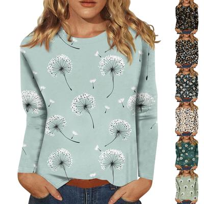 Women's Fashion Casual Long Sleeve Flowers Print Round Neck Top