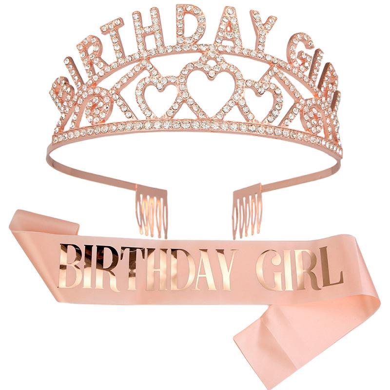 New European and American Crystal Letter Crown Birthday Girl Alloy Fashion Birthday Girl Headband Set 2026