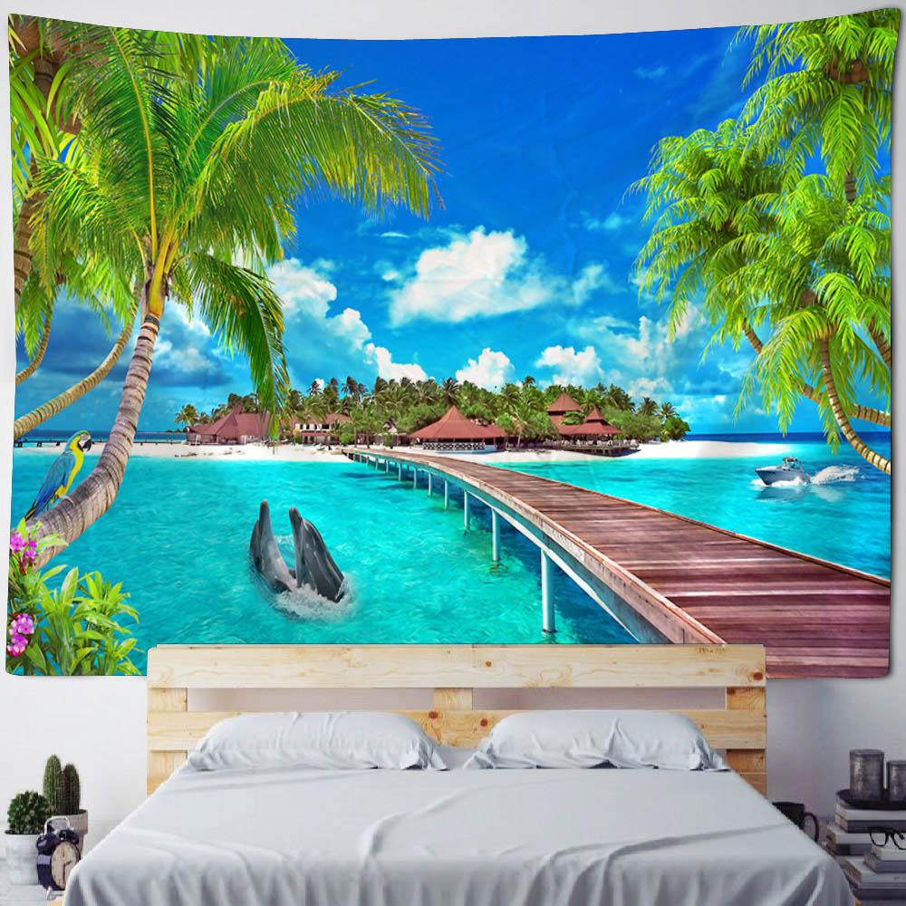 Sea View Tapestry, Bohemian Print Wall Hanging, Living Room, Bedroom Art Decoration, Beach, Sunset, Home Wall Decoration