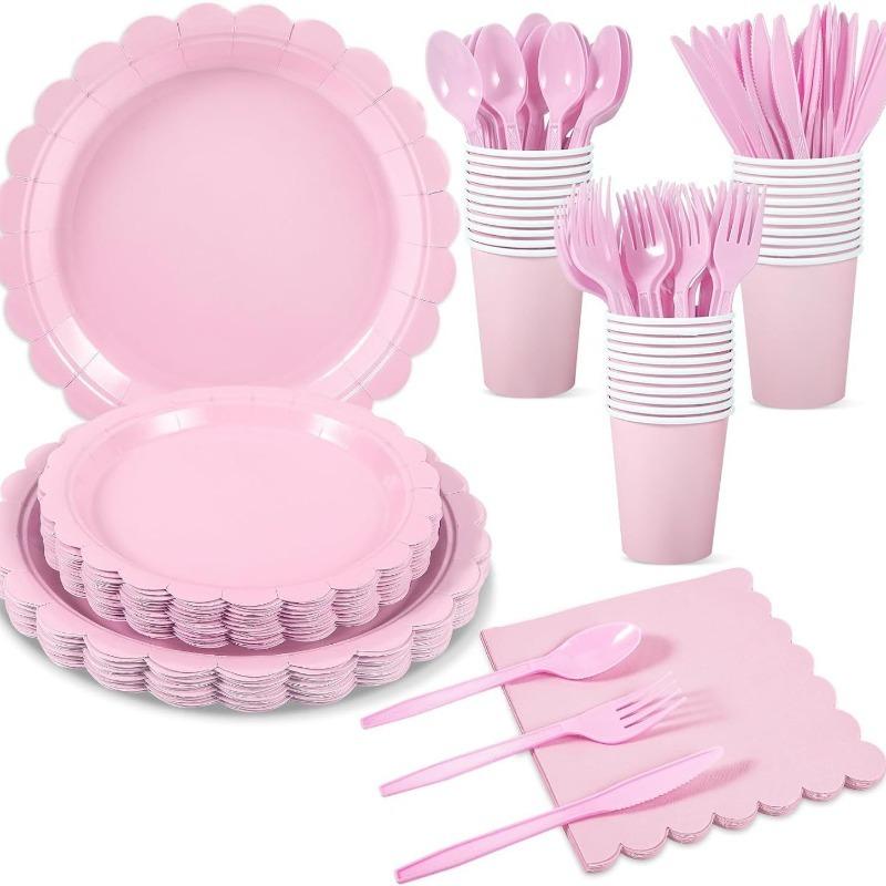 175PCS Birthday Party Supplies Pink Disposable Dinnerware Paper Napkin Cup Plate Tablecloth For Wedding Decoration for 25 People