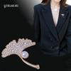 Ginkgo Leaf Pearl Diamond Brooch & Scarf Buckle for Women's Coat Accessory
