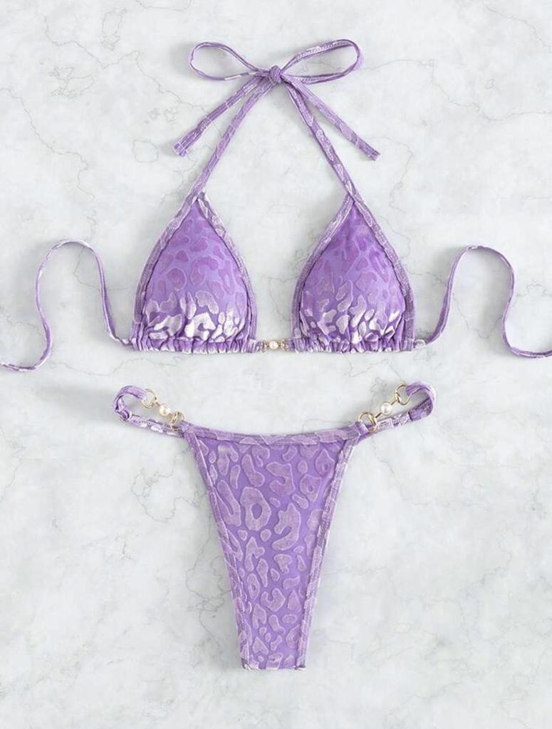 2025 Pearl Leopard Print Sexy Thong Swimsuit